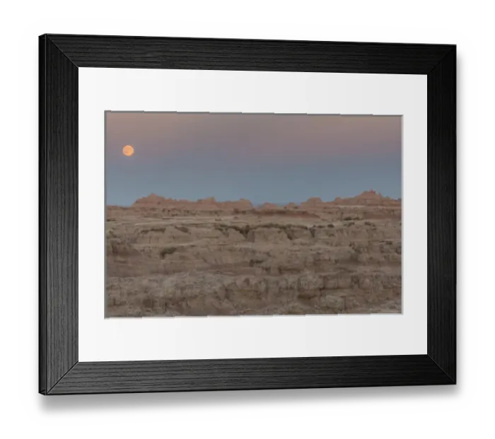 Framed Print : USA, South Dakota. Moonrise in Badlands National Park