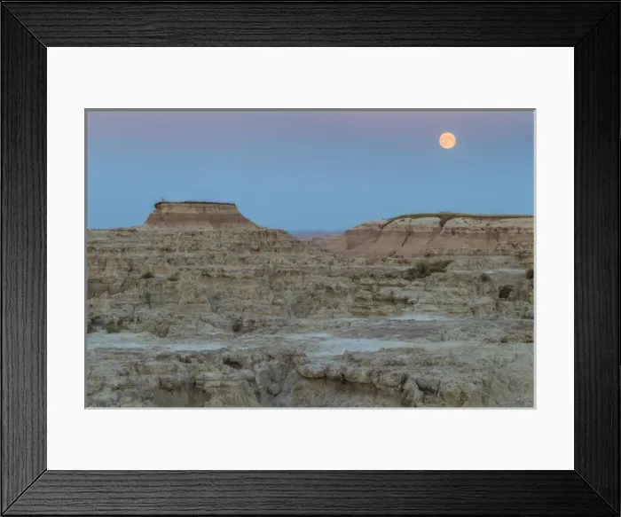 Framed Print : USA, South Dakota. Moonrise in Badlands National Park