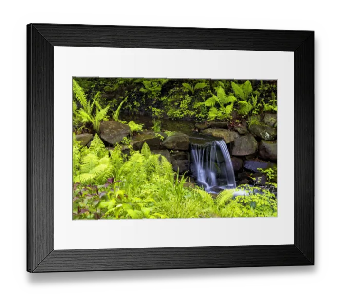 Framed Print : USA, Pennsylvania, Wayne, Chanticleer Garden. Creek waterfall in spring garden. Credit as Framed Print : USA, Pennsylvania, Wayne, Chanticleer Garden. Creek waterfall in spring garden. Credit as