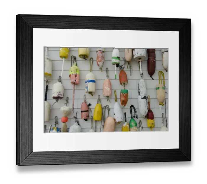 Framed Print : Rhode Island, Block Island. Colorful fishing floats