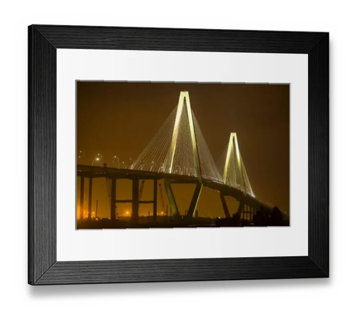 Framed Print : USA, South Carolina, Charleston. Arthur Revenel Bridge illuminated at night. Credit as Framed Print : USA, South Carolina, Charleston. Arthur Revenel Bridge illuminated at night. Credit as