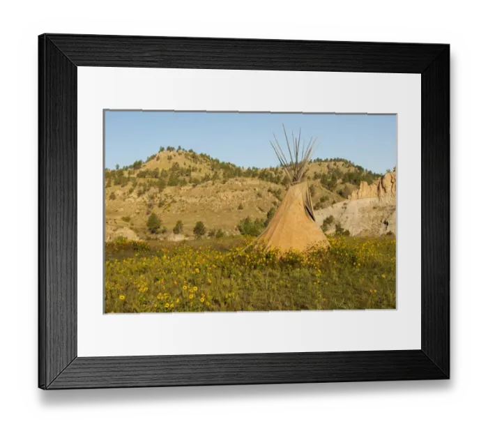 Framed Print : USA, South Dakota, Wild Horse Sanctuary. Scenic with teepee Framed Print : USA, South Dakota, Wild Horse Sanctuary. Scenic with teepee