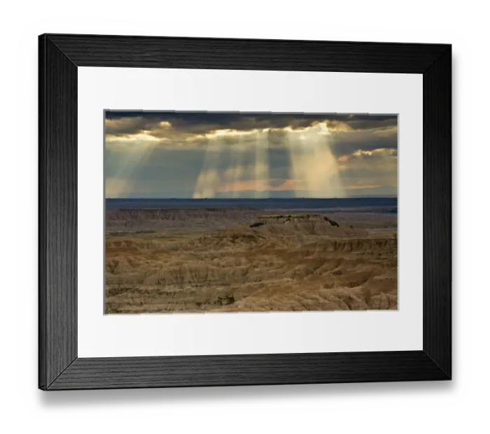 Framed Print : approaching storm and crepuscular rays, sunset, Pinnacles Viewpoint, Badlands National Park Framed Print : approaching storm and crepuscular rays, sunset, Pinnacles Viewpoint, Badlands National Park