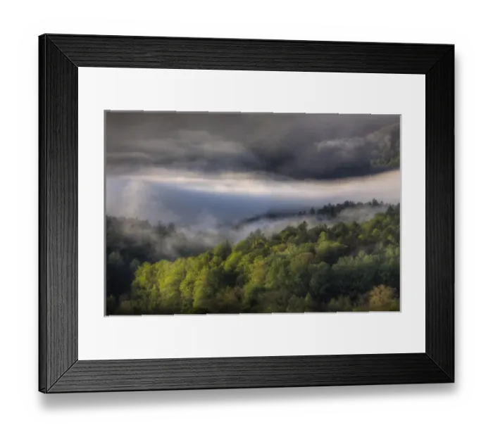 Framed Print : North America, USA, Tennessee; Foggy morning at Cades Cove in the Smokies