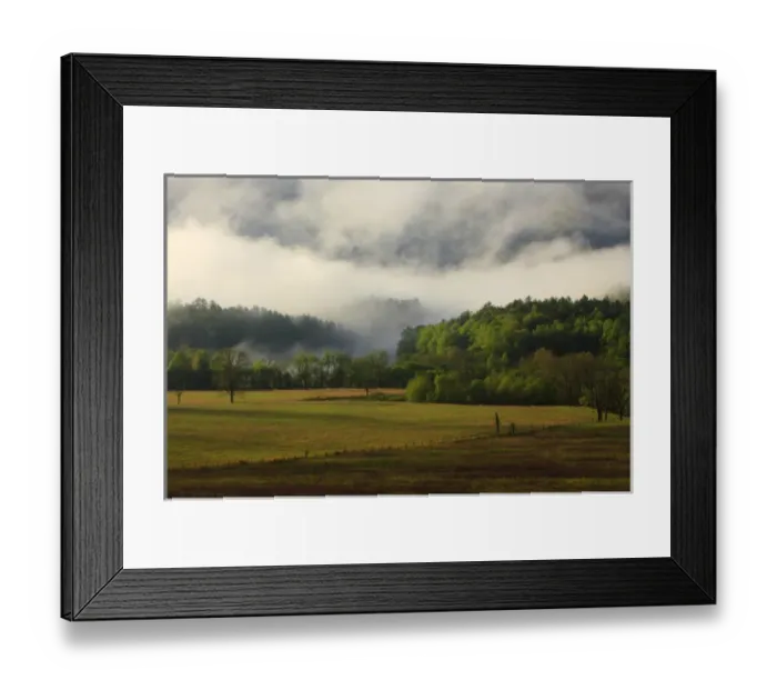 Framed Print : North America, USA, Tennessee; Foggy morning at Cades Cove in the Smokies