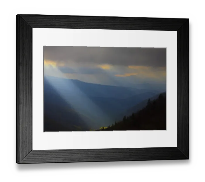 Framed Print : North America, USA, North Carolina; Sun rays over a mountain valley in the Smokies Framed Print : North America, USA, North Carolina; Sun rays over a mountain valley in the Smokies