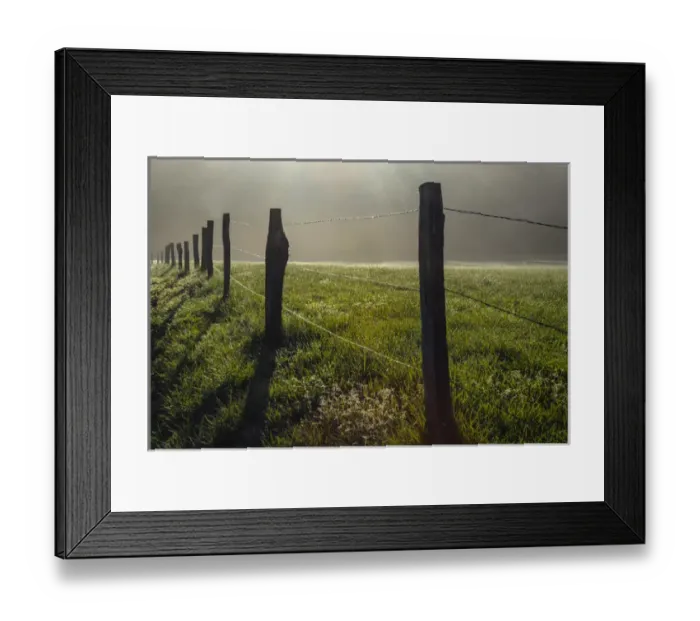 Framed Print : Fence in Cades Cove at sunrise, Great Smoky Mountains National Park, Tennessee