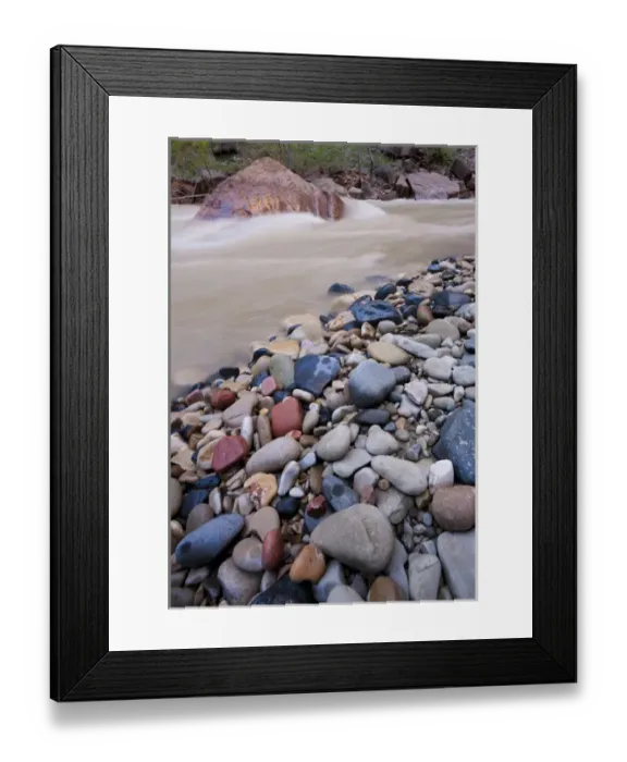 Framed Print : Colorful rocks on the edge of the rushing Virgin River, Zion National Park, Utah, USA Framed Print : Colorful rocks on the edge of the rushing Virgin River, Zion National Park, Utah, USA