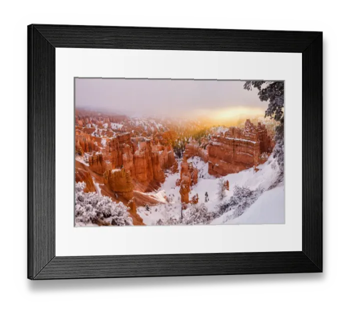 Framed Print : USA, Utah, Bryce Canyon National Park, Panoramic view of sunrise peeking through the fog Framed Print : USA, Utah, Bryce Canyon National Park, Panoramic view of sunrise peeking through the fog