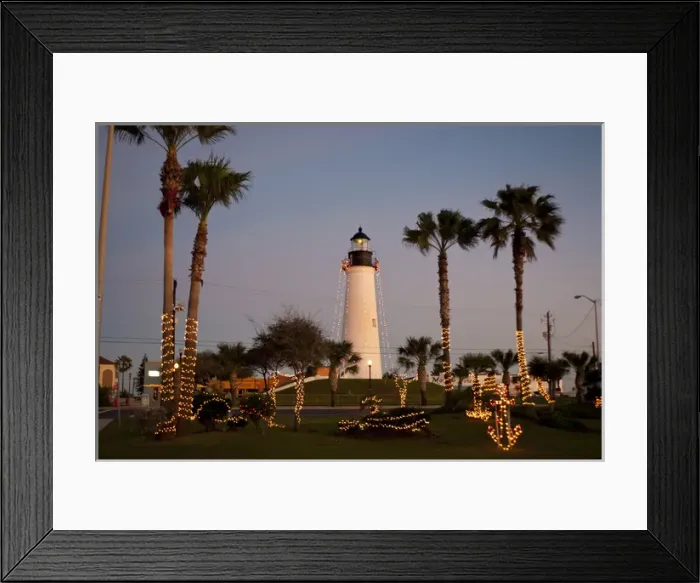 Framed Print : Port Isabel Lighthouse and Christmas Lights at Port Isabel, Texas