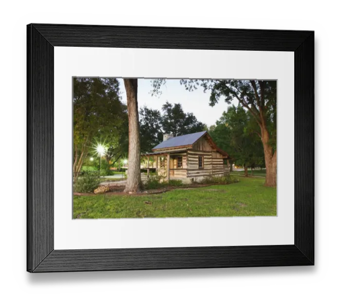 Framed Print : Merriman Cabin historic structure from 1846 in San Marcos, Texas