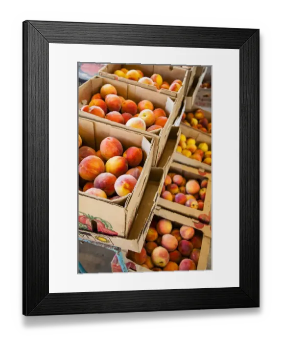 Framed Print : Peaches on display in Farmers Market Framed Print : Peaches on display in Farmers Market