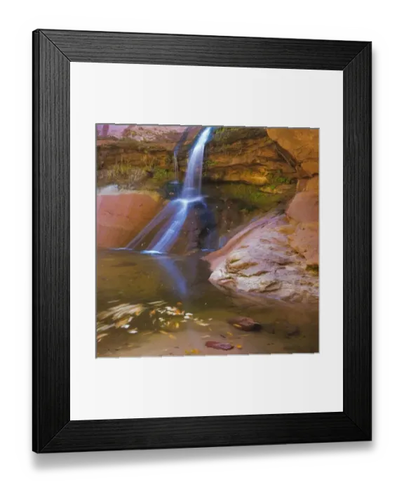 Framed Print : USA, Utah, Zion National Park. Small waterfall forms pool Framed Print : USA, Utah, Zion National Park. Small waterfall forms pool