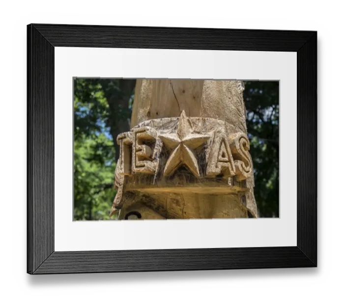 Framed Print : Carved totem pole art with Texas star, Wimberley, Texas, USA, For Editorial Use Only Framed Print : Carved totem pole art with Texas star, Wimberley, Texas, USA, For Editorial Use Only