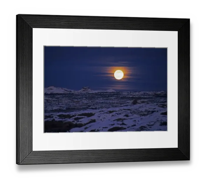 Framed Print : USA, Utah, Arches National Park. Full moon rising over snow-covered landscape. Credit as Framed Print : USA, Utah, Arches National Park. Full moon rising over snow-covered landscape. Credit as