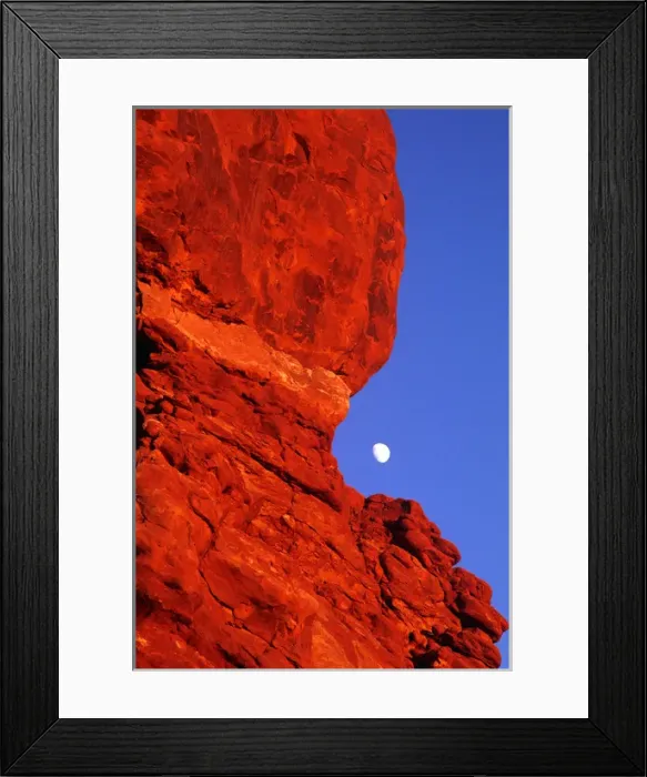 Framed Print : USA, Utah, Arches National Park. Moonrise over Balanced Rock