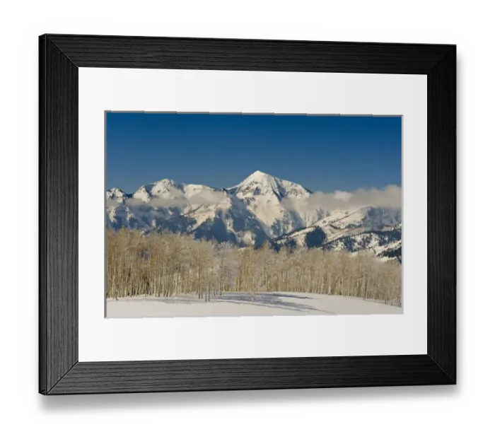 Framed Print : Low clouds and Aspen trees in front of Box Elder Peak, Lone Peak Wilderness, Uinta-Wasatch