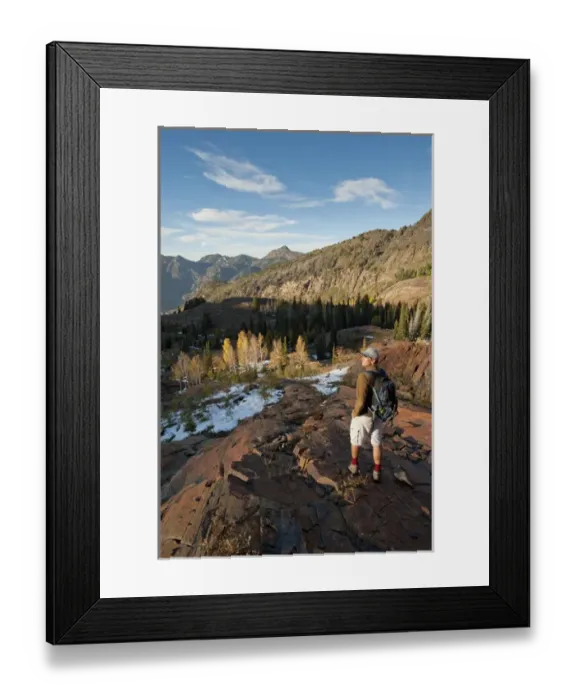 Framed Print : Man hiking above Lake Lillian and Florence, Uintah-Wasatch -Cache National Forest