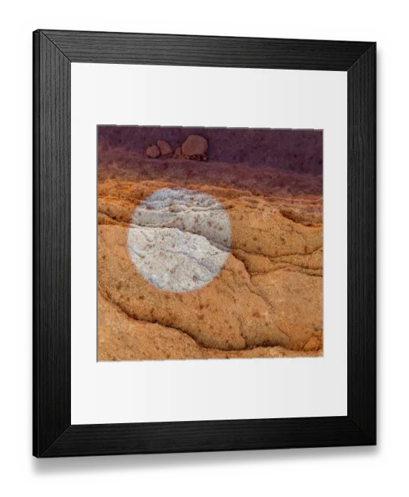 Framed Print : USA, Utah. Circular bleaching pattern in sandstone