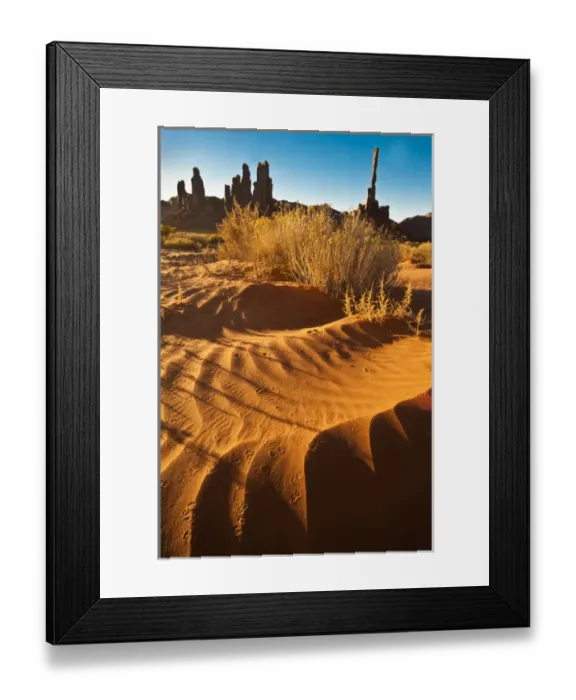 Framed Print : USA, Utah, Monument Valley. Totem pole formation and sand dunes Framed Print : USA, Utah, Monument Valley. Totem pole formation and sand dunes