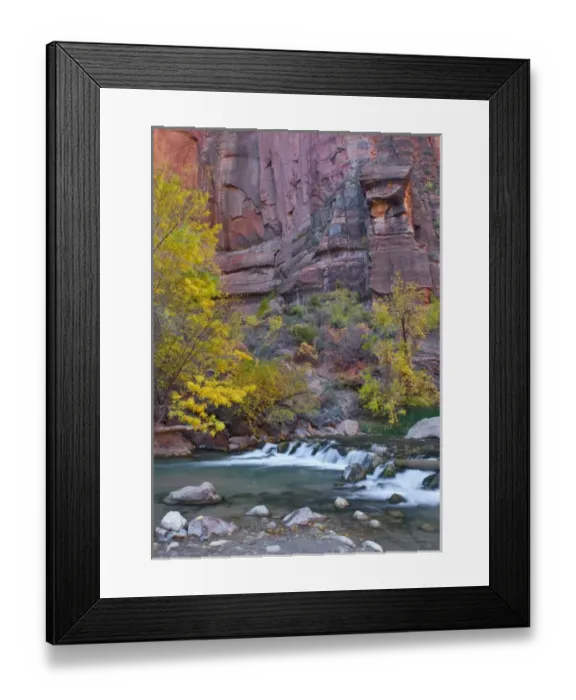 Framed Print : USA, Utah, Zion National Park. The Narrows with cottonwood trees in autumn. Credit as Framed Print : USA, Utah, Zion National Park. The Narrows with cottonwood trees in autumn. Credit as