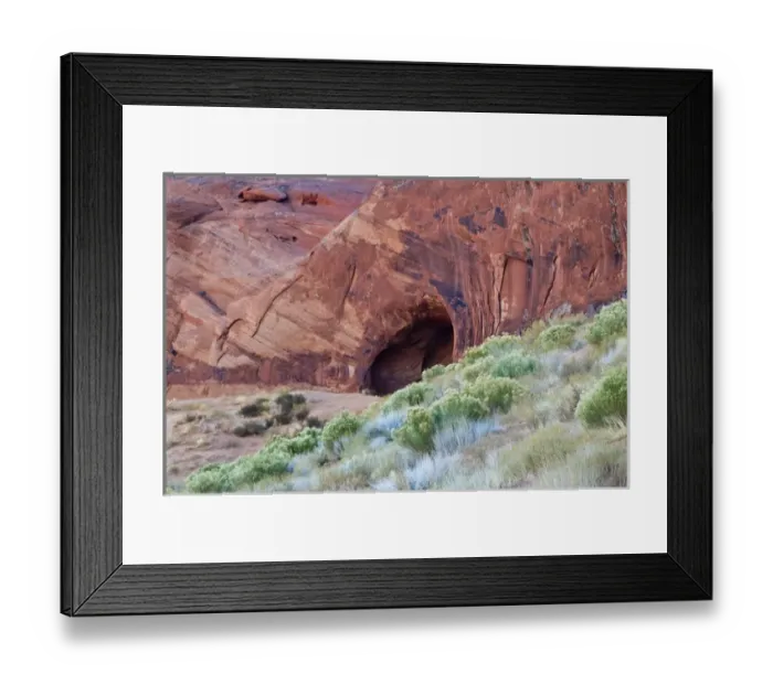 Framed Print : USA, Utah, Monument Valley Navajo Tribal Park. Cave in Red Rock Canyon wall. Credit as Framed Print : USA, Utah, Monument Valley Navajo Tribal Park. Cave in Red Rock Canyon wall. Credit as