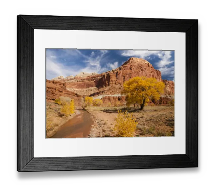 Framed Print : USA, Utah, Capitol Reef. Creek and autumn landscape Framed Print : USA, Utah, Capitol Reef. Creek and autumn landscape