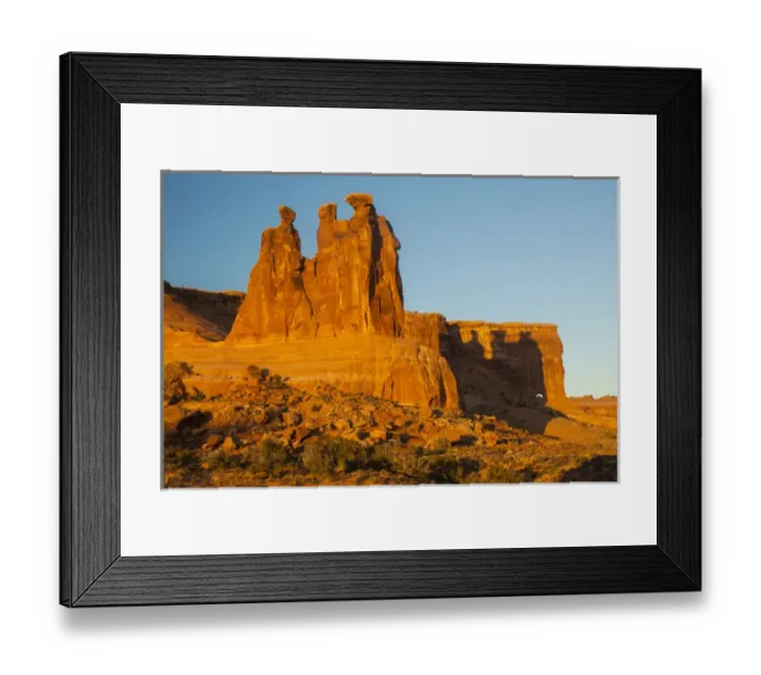 Framed Print : USA, Utah, Arches National Park. The Three Gossips formation at sunrise. Credit as Framed Print : USA, Utah, Arches National Park. The Three Gossips formation at sunrise. Credit as