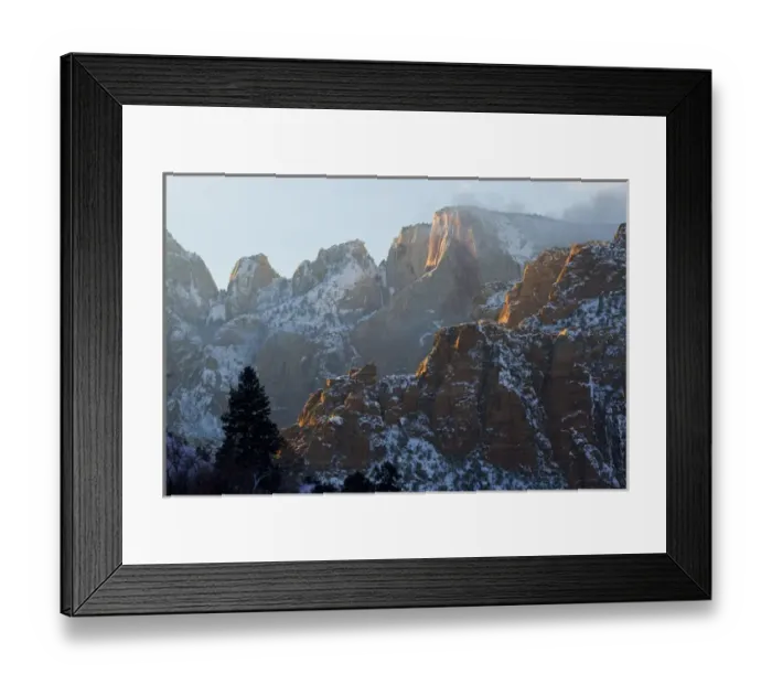 Framed Print : Zion National Park, Utah. USA. Mist blows around Towers of the Virgin after heavy