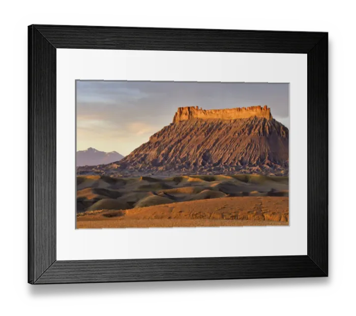 Framed Print : Factory Butte and The Henry Mountains in the Upper Blue Hills near Hanksville, Utah, USA