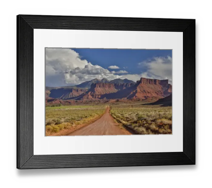 Framed Print : Straight dirt road leading into Professor Valley, Utah