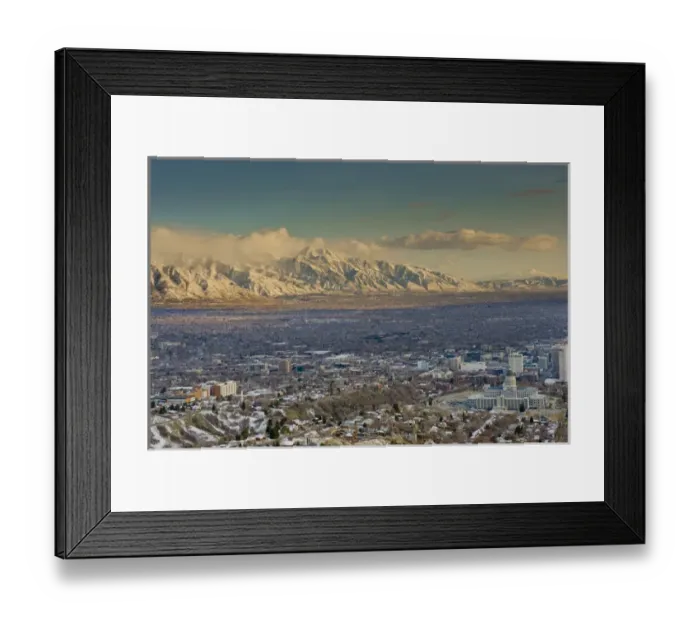 Framed Print : Clean Air from Ensign Peak area looking east toward University of Utah and Wasatch Mountains