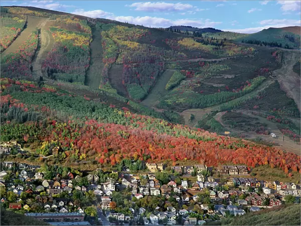 Houses in older section of Park City & Ski Resort covered in Fall Colors, Utah