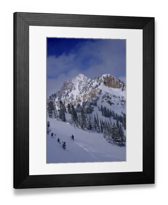 Framed Print : Man on a long climb to ridge, Uinta Wasatch-Cache National Forest, near Salt Lake City
