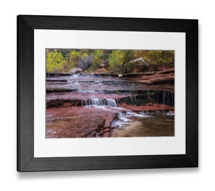 Framed Print : Utah, Zion National Park, water cascading through Left Fork of North Creek Framed Print : Utah, Zion National Park, water cascading through Left Fork of North Creek