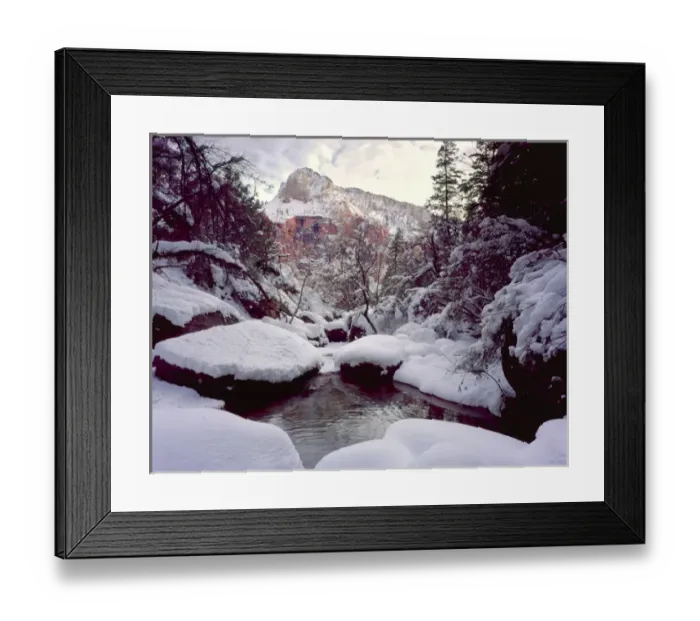 Framed Print : Zion National Park, Utah. USA. Deep snow at Middle Emerald Pools. Zion Canyon Framed Print : Zion National Park, Utah. USA. Deep snow at Middle Emerald Pools. Zion Canyon