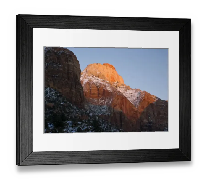 Framed Print : Zion National Park, Utah. USA. Light of winter sunset on East Temple. Zion Canyon