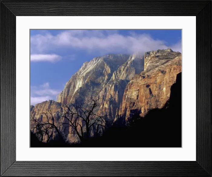 Framed Print : Zion National Park, Utah. USA. Stratus clouds & cliffs of Zion Canyon in winter