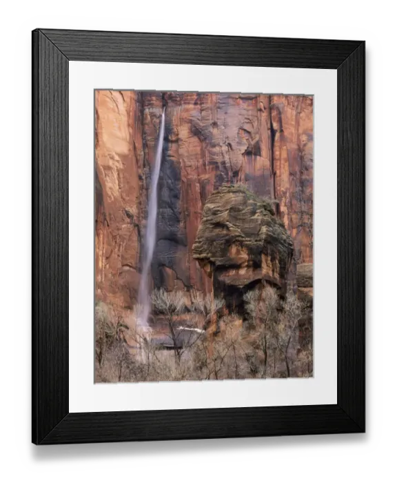 Framed Print : Zion National Park, Utah. USA. The Pulpit & ephemeral waterfall during winter rain Framed Print : Zion National Park, Utah. USA. The Pulpit & ephemeral waterfall during winter rain