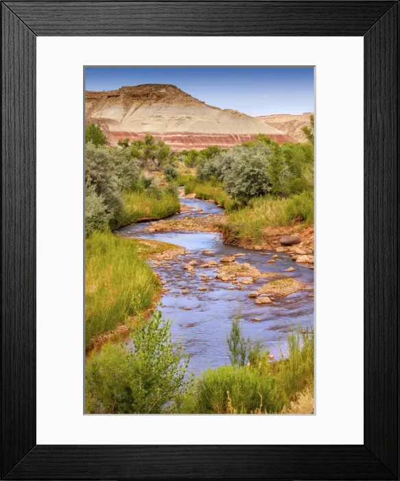 Framed Print : Red White Sandstone Mountain Fremont River Capitol Reef National Park Torrey Utah