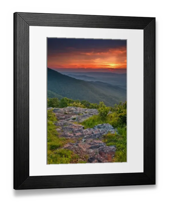 Framed Print : USA, Virginia, Franklin Cliff Overlook. Sunset on forested mountains