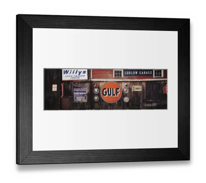 Framed Print : USA, Vermont, Chester, Ludlow garage with signs