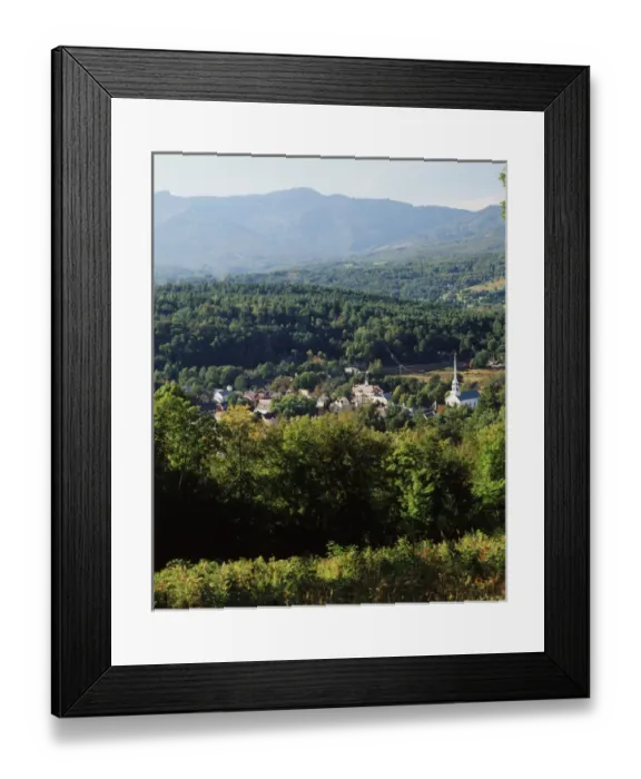 Framed Print : USA, Vermont, Stowe, View of town with mountain