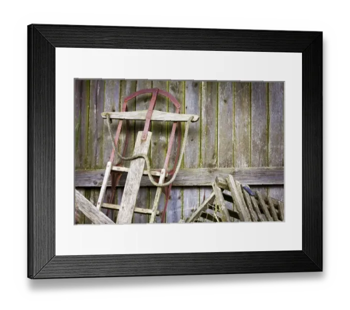 Framed Print : USA, Washington, Belfair. Old sled in storage Framed Print : USA, Washington, Belfair. Old sled in storage
