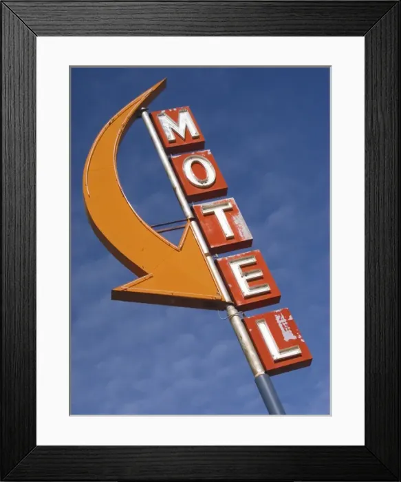 Framed Print : USA, Washington, Cle Elum. Detail of plain motel sign