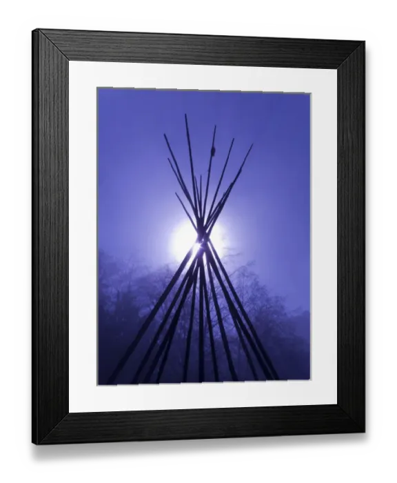 Framed Print : USA, Washington, Seabeck. Teepee frame backlit by full moon