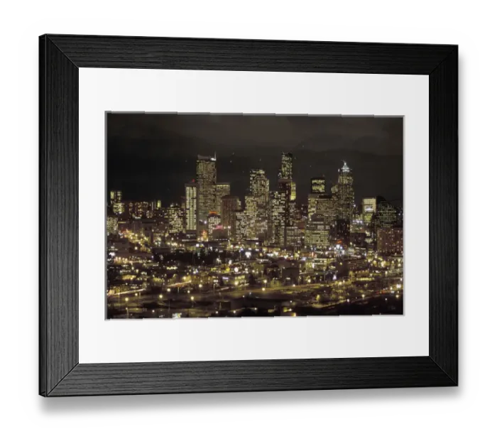 Framed Print : USA, Washington, Seattle. Nighttime skyline of downtown Framed Print : USA, Washington, Seattle. Nighttime skyline of downtown