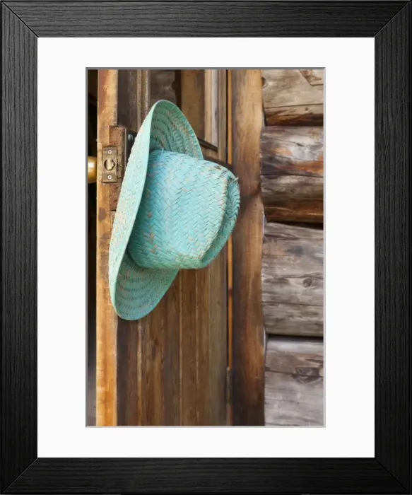 Framed Print : USA, Washington, Stehekin. Cowgirl hat, Old Stehekin Schoolhouse, , Washington Credit as