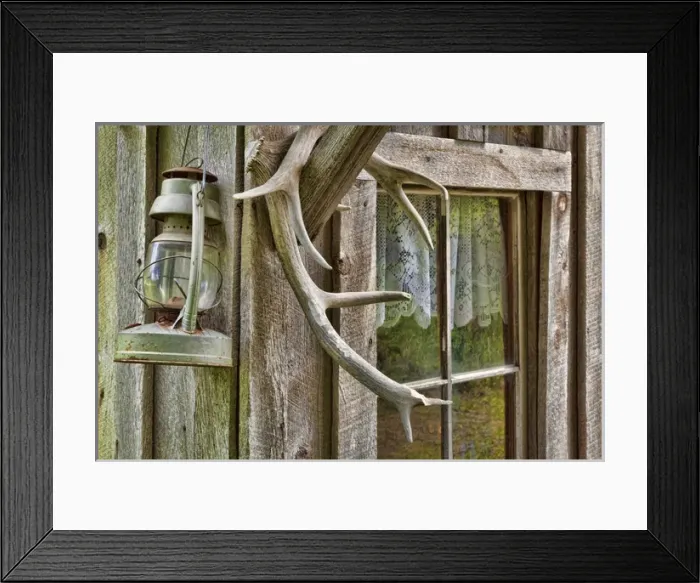 Framed Print : USA, Washington, Stehekin. Close-up of antlers and lantern hanging on Buckner Orchard and Homestead Framed Print : USA, Washington, Stehekin. Close-up of antlers and lantern hanging on Buckner Orchard and Homestead
