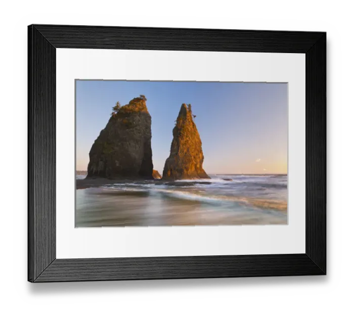 Framed Print : USA, Washington, Olympic National Park. Sunset on Rialto Beach and sea stacks. Credit as Framed Print : USA, Washington, Olympic National Park. Sunset on Rialto Beach and sea stacks. Credit as